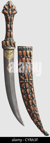 An Ottoman dagger set with coral, mid 19th century Lightly curved ...