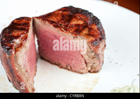 Filet mignon, char-grilled to medium rare Stock Photo