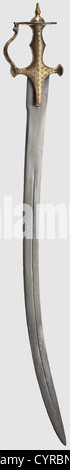 A silver-inlaid Indian tulwar, 19th century. Curved blade of welded ...