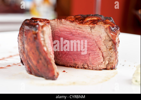 Filet mignon, char-grilled to medium rare Stock Photo