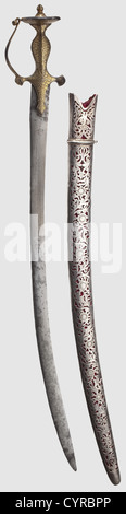 A silver-inlaid Indian tulwar, 19th century. Curved blade of welded ...