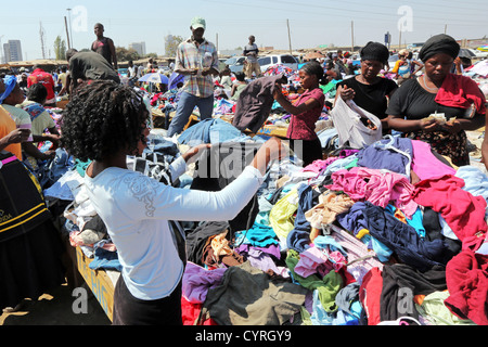Old-Soweto second hand clothes market in Lusaka, Zambia. Stock Photo