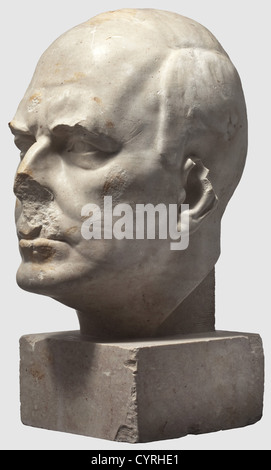 Josef Thorak (1889 - 1952), A monumental marble head Dr. Fritz Todt White marble with reddish inclusions, sculptured in one piece with a rectangular base, signed at the neck 'THO people, 1930s, 20th century, fine arts, art, NS, National Socialism, Nazism, Third Reich, German Reich, Germany, National Socialist, Nazi, Nazi period, object, objects, stills, clipping, clippings, cut out, cut-out, cut-outs, man, men, male, Stock Photo