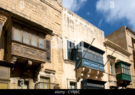 Typical architecture St Paul's Street Valletta Malta Stock Photo