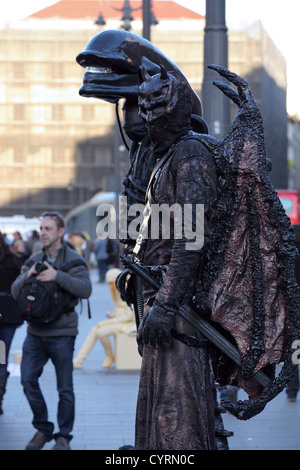 Living statues, street entertainers, space monsters, posing pose for tourist photographs, Sol Plaza, Square, Madrid, Spain Stock Photo