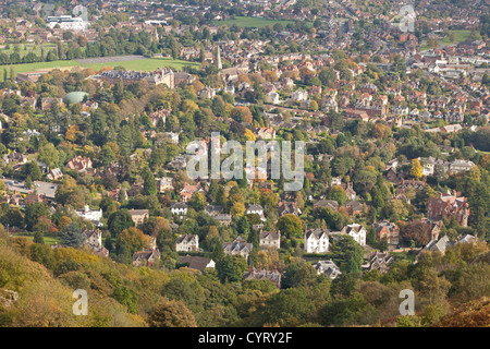 Malvern Wells town from the Malvern Hills in autumn, Worcestershire, England, UK Stock Photo