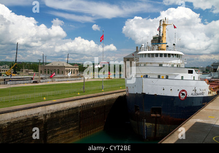 The Algomarine bulk carrier vessel at Soo Locks in Sault Ste. Marie, Michigan, USA. Stock Photo