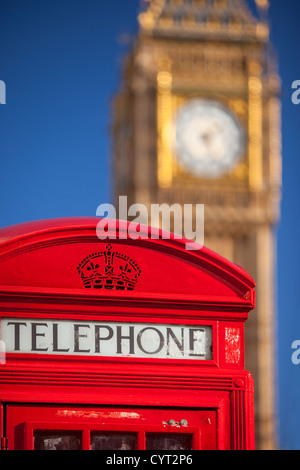 Phone Booth with the Tower of Big Ben beyond, Westminster, London England, UK Stock Photo
