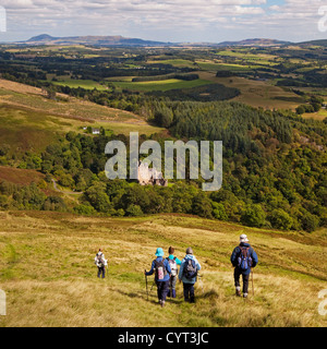 Walkers descending from King's Seat to Castle Campbell in Dollar Glen Stock Photo