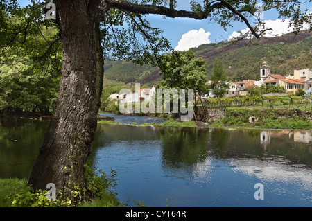 River passing by a small village in central Portugal Stock Photo