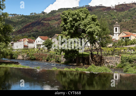 River passing by a small village in central Portugal Stock Photo