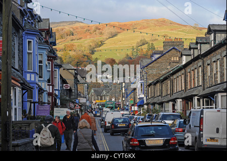 Ambleside Views in The Lake District UK Traffic passes through town centre Stock Photo