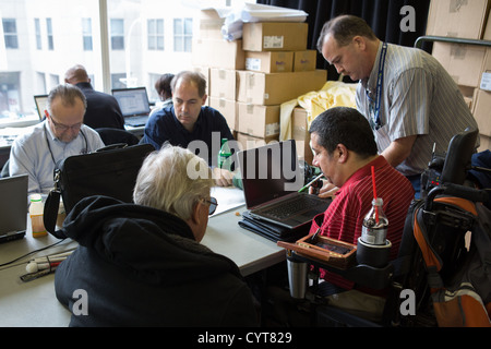 Federal Employees at work in Initial Operating Facility on response and recovery from Hurricane Sandy. Stock Photo