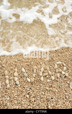 HVAR word made of pebbles, authentic picture of Hvar’s beach Stock Photo