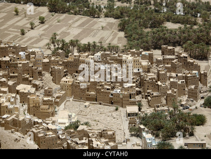 Aerial View Over Houses In An Oasis, Wadi Doan, Yemen Stock Photo