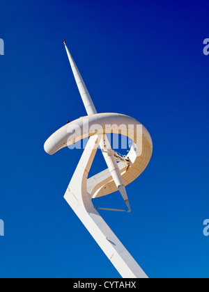 The Olympic park at Montjuic Barcelona Spain looking up at the Calatrava Telecommunications tower built 1992 Stock Photo