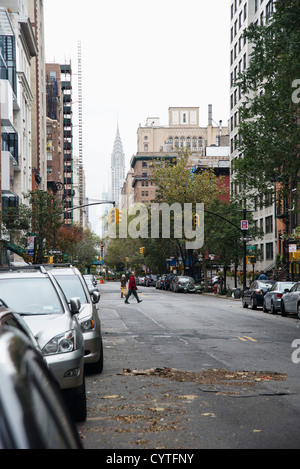 Looking up Irving Place in a darkened Manhattan with streetlights and power out following Superstorm Sandy. Stock Photo