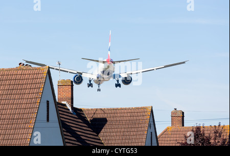 British Airways Boeing 777 approaches Heathrow on 9 September 2012. London Heathrow is the third busiest airport in the world Stock Photo