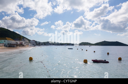 View down beach at Grand Case in St Martin Sint Maarten Caribbean Stock Photo