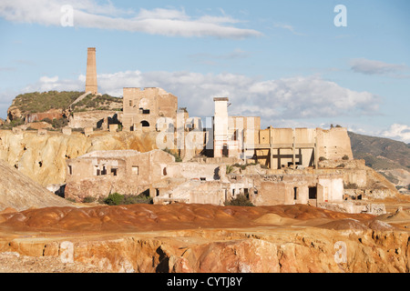 Derelict outbuildings at abandoned mines Mazarron, Murcia, Spain Stock Photo