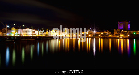 Nighttime panorama picture of Willemstad city, Curacao Stock Photo