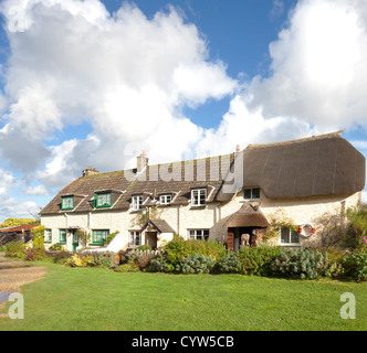 Thatched Gibraltar Cottages at Porlock Weir, Somerset, England, UK Stock Photo