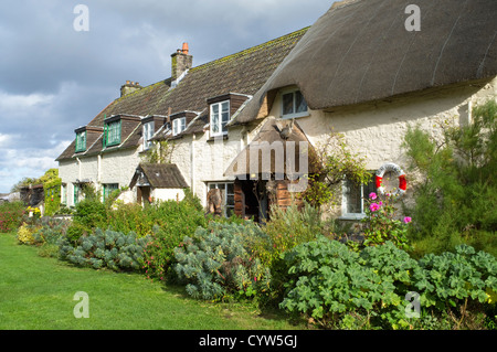 Thatched Gibraltar Cottages at Porlock Weir, Somerset, England, UK Stock Photo