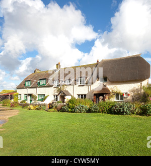 Thatched Gibraltar Cottages at Porlock Weir, Somerset, England, UK Stock Photo