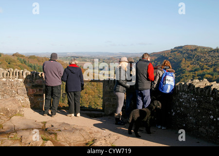 Visitors at Symonds Yat Rock viewpoint Forest of Dean Gloucestershire England UK Stock Photo