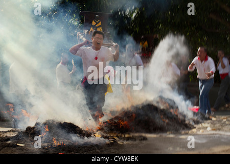 New Taipei City, Taiwan-November 10  Taiwan s traditional temples held fire ceremony to pray for peace and prosperity Stock Photo