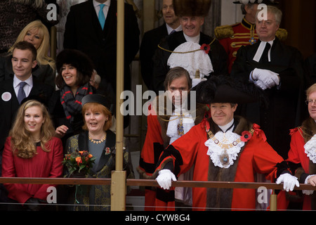 Alderman and Rt Hon The Lord Mayor of London, Roger Gifford with wife and Mayoress Claire and daughter Thea, a merchant banker with Swedish bank SEB during the Lord Mayor's Show. Stock Photo