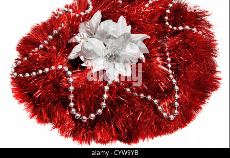 Red new year composition with tinsel Stock Photo