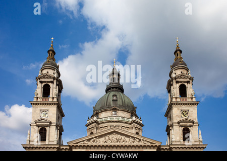 Dome, bell towers and pediment of the Neoclassical St. Stephen's Basilica in Budapest, Hungary. Stock Photo