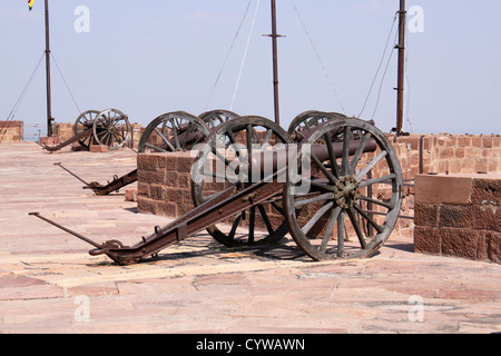 Medieval cannon,  artillery used by rajpuths for defence.Mehrangarh fort Jodhpur Rajasthan india Stock Photo