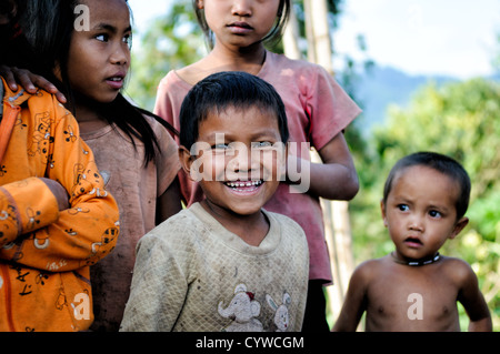 LUANG NAMTHA, Laos — Village children from a rural community in Luang Namtha province, northern Laos. Their presence offers a glimpse into daily life and childhood experiences in this remote, culturally diverse region of the country. Stock Photo