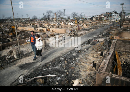 Nov. 10, 2012 - Breezy Point, New York - What remains of a section of burned out homes in Breezy Point, New York on Saturday November 10, 2012 nearly two weeks after Hurricane Sandy devastated the area. (Credit Image: © Nicolaus Czarnecki/ZUMAPRESS.com) Stock Photo