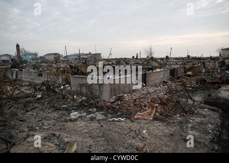 Nov. 10, 2012 - Breezy Point, New York - What remains of a section of burned out homes in Breezy Point, New York on Saturday November 10, 2012 nearly two weeks after Hurricane Sandy devastated the area. (Credit Image: © Nicolaus Czarnecki/ZUMAPRESS.com) Stock Photo