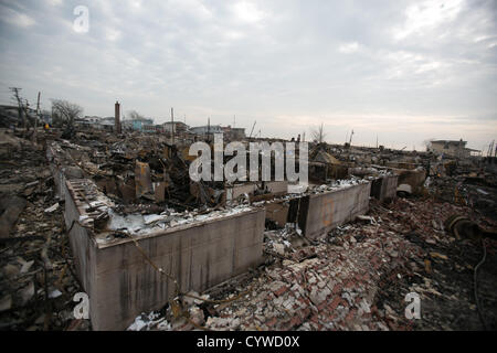 Nov. 10, 2012 - Breezy Point, New York - What remains of a section of burned out homes in Breezy Point, New York on Saturday November 10, 2012 nearly two weeks after Hurricane Sandy devastated the area. (Credit Image: © Nicolaus Czarnecki/ZUMAPRESS.com) Stock Photo