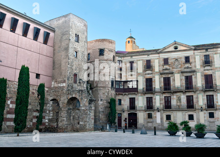 Roman Wall at the gothic quarter in  Barcelona Stock Photo