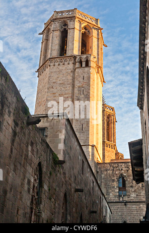 Tower of Santa Eulalia Cathedral in Barcelona Stock Photo