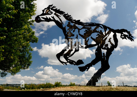 The Joe Fafard sculpture of running horses Do Re Mi Fa Sol La Si Do on promenade Samuel Champlain in Quebec City Stock Photo