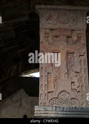 Khatchkar with Jesus on the cross, Haghpat Monastery Stock Photo