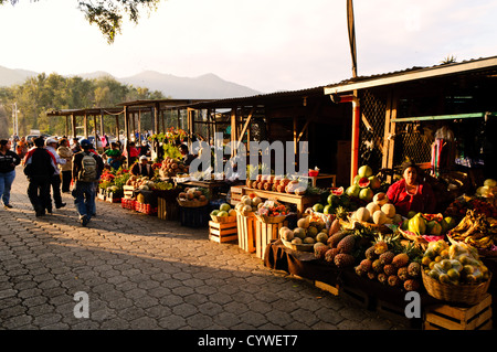 ANTIGUA GUATEMALA, Guatemala — Fresh fruits and vegetables for sale at stalls at the main market in Antigua, Guatemala. Stock Photo