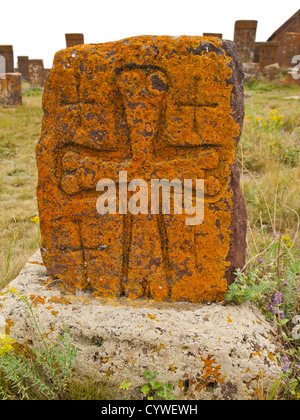 Khatchkar (cross-stone) field in Noratus Stock Photo