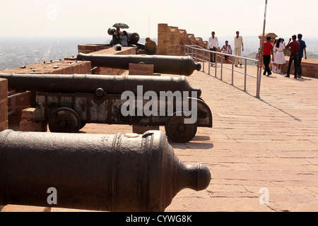 Medieval cannons,  artillery used by rajpuths for defence.Mehrangarh fort Jodhpur Rajasthan india Stock Photo