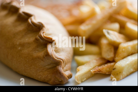 Cornish pasty and chips Stock Photo