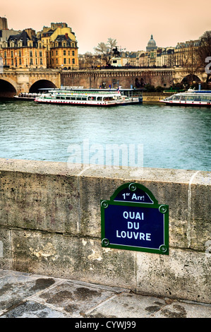 quai du Louvre street sign in Paris, France Stock Photo