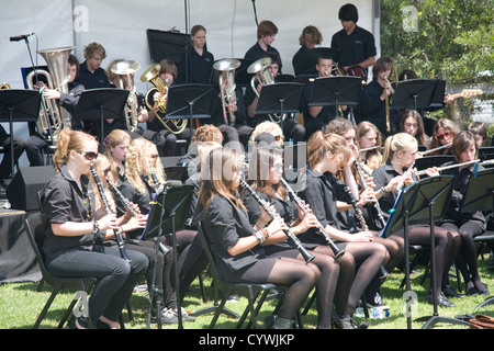 australian school children performing in the school music band,sydney,australia Stock Photo