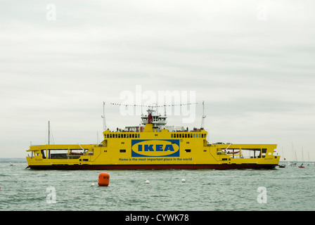 The Isle of Wight ferry 'Red Osprey' run by Red Funnel painted in the Ikea colors Stock Photo