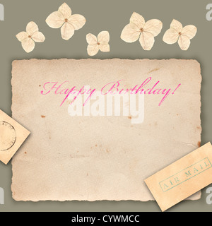 A birthday greeting card with a flowers Stock Photo